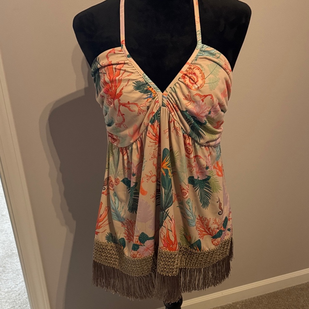 Tropical Halter top with Fringe